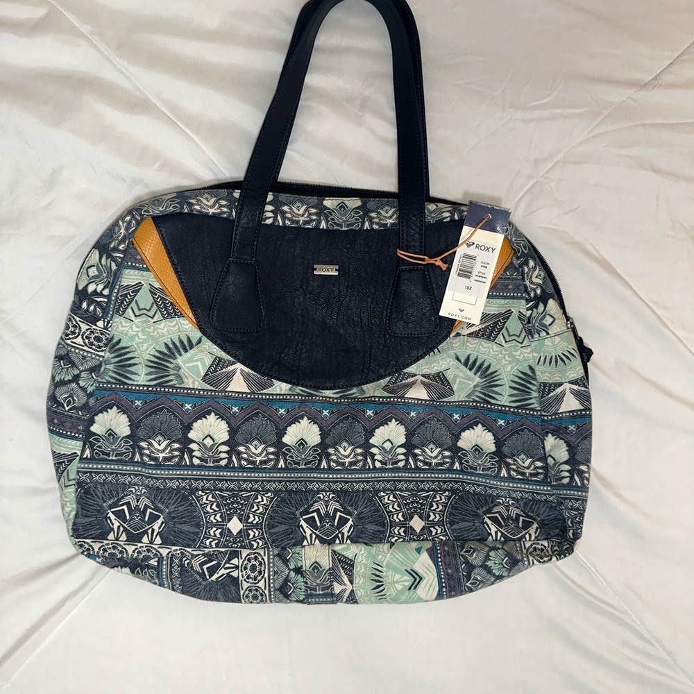 Roxy Patterned Tote Bag - Black and Green